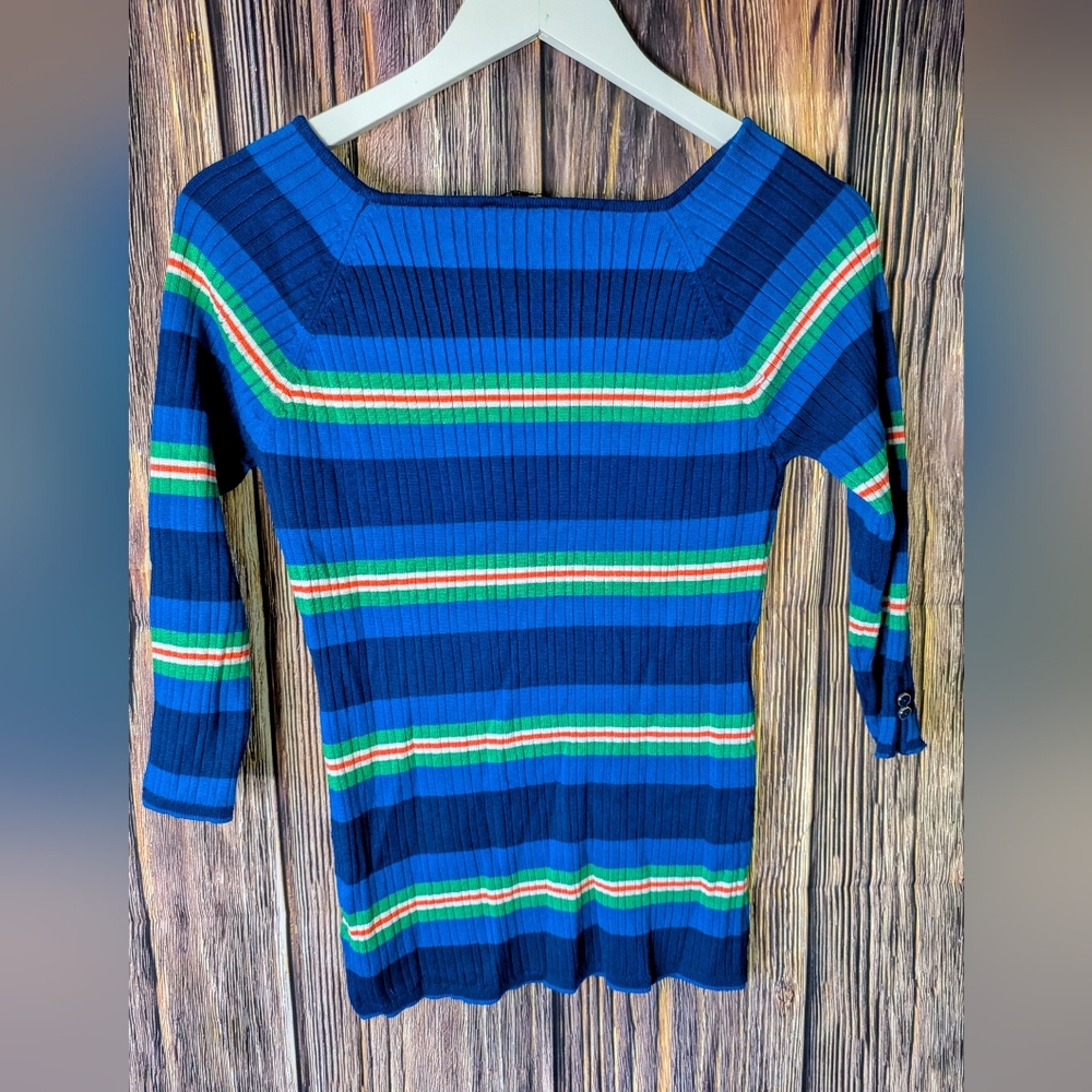 Striped Blue Knit Sweater Top